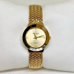 Peugeot gold tone women’s wrist watch 23mm quartz analog bracelet 6.5” running